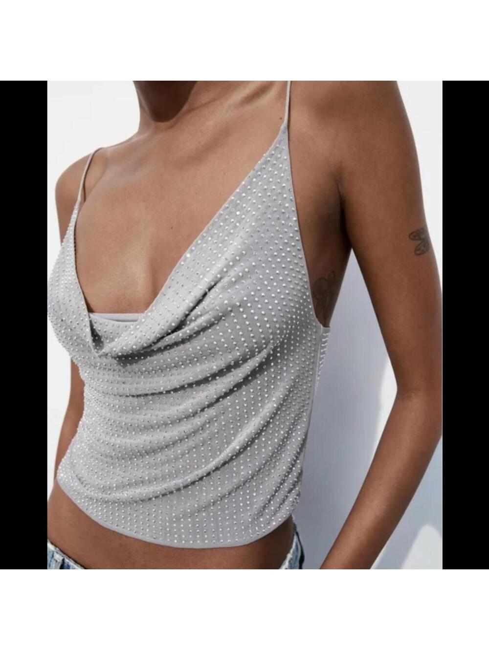 Zara - [ ] Rhinestone Tulle Top - Picture 4 of 4